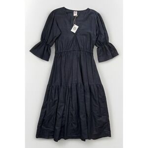 ELF Made By Hand Peony Black Linen Midi Dress / Size Medium‎